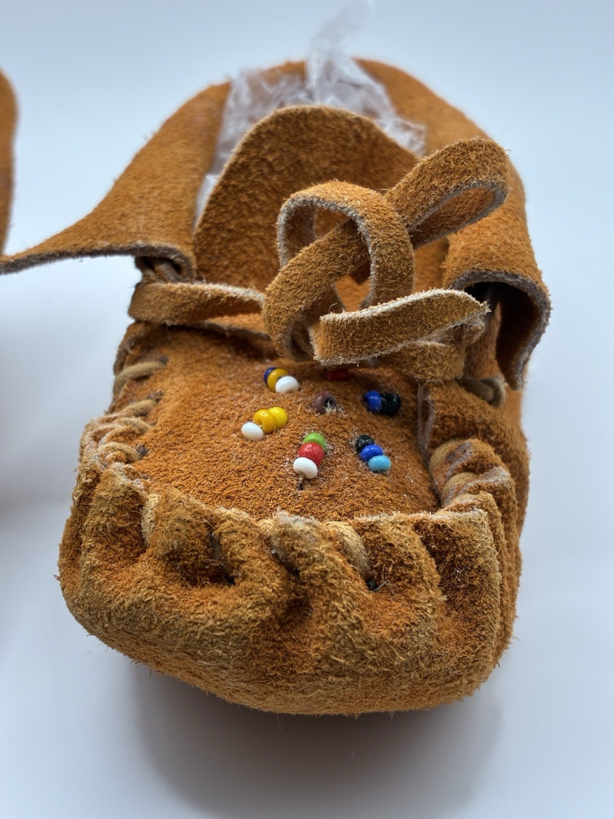 Antique 1960s–70s Handmade Suede Leather Beaded Moccasins Baby Toddler