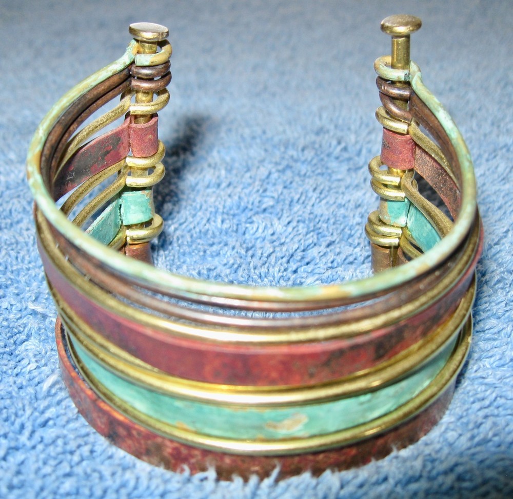 Connected 11 Bangles Bracelet; Multicolor; Golden Open Side; Posts; 3" Diameter