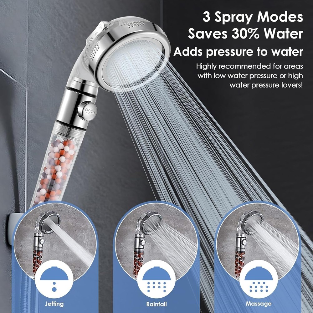 3 Spray Settings High Pressure shower Head with Filter, Handheld Rainfall Combo