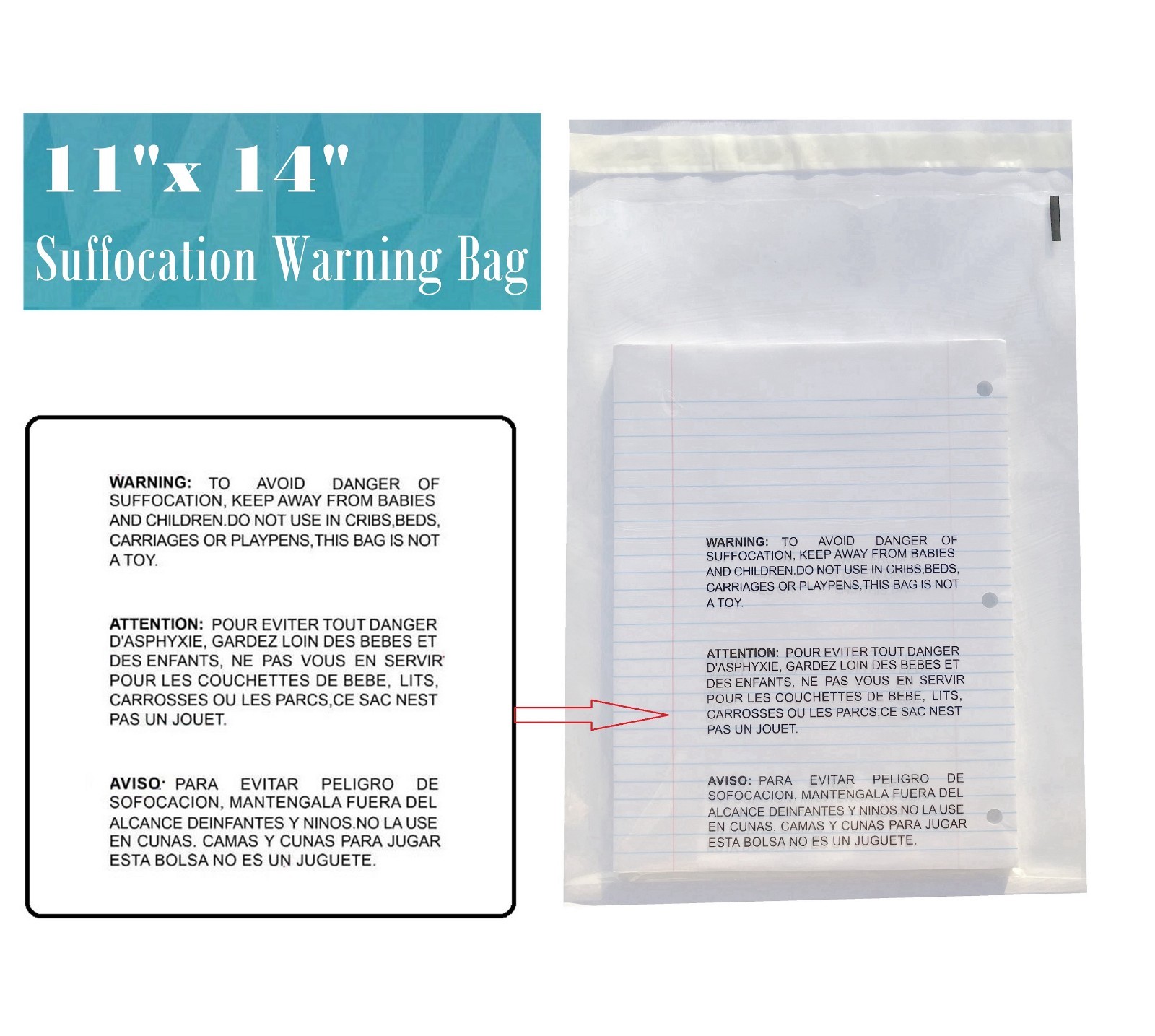 Clear Bags Suffocation Warning Self Seal Merchandise Bag 1.5 Mil -ST ShipMailers