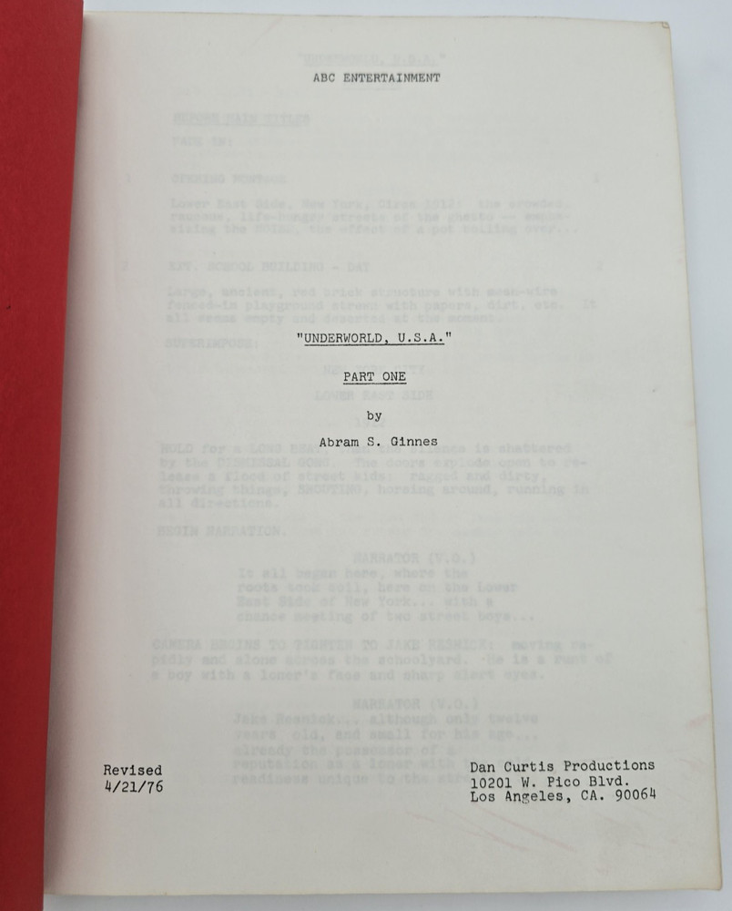 UNDERWORLD, U.S.A.: PART ONE / Abram S. Ginnes 1976 Unproduced Screenplay Script