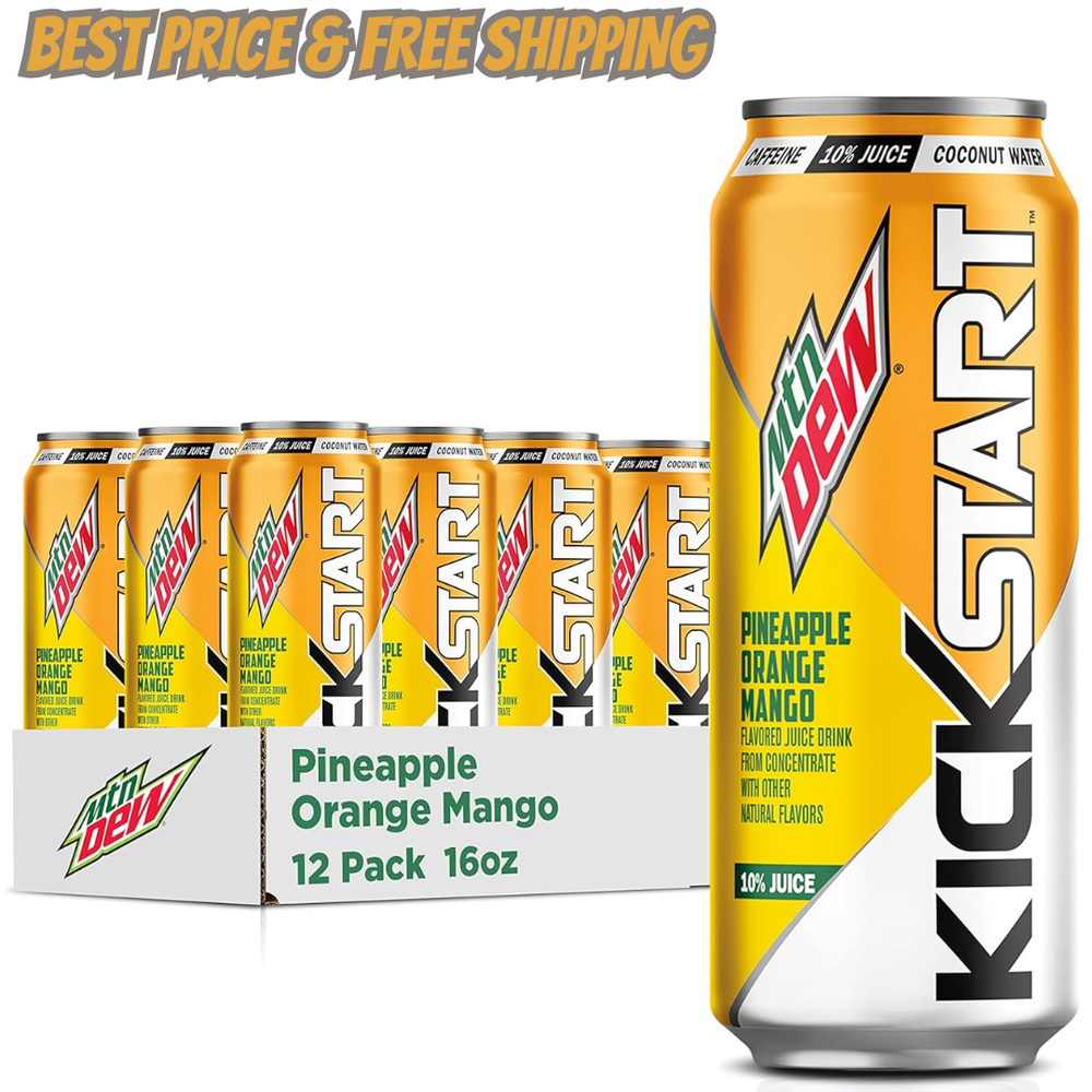 (12 Pack) Mountain Dew Kickstart with Vitamins, Pineapple Orange Mango, 16 Fl Oz