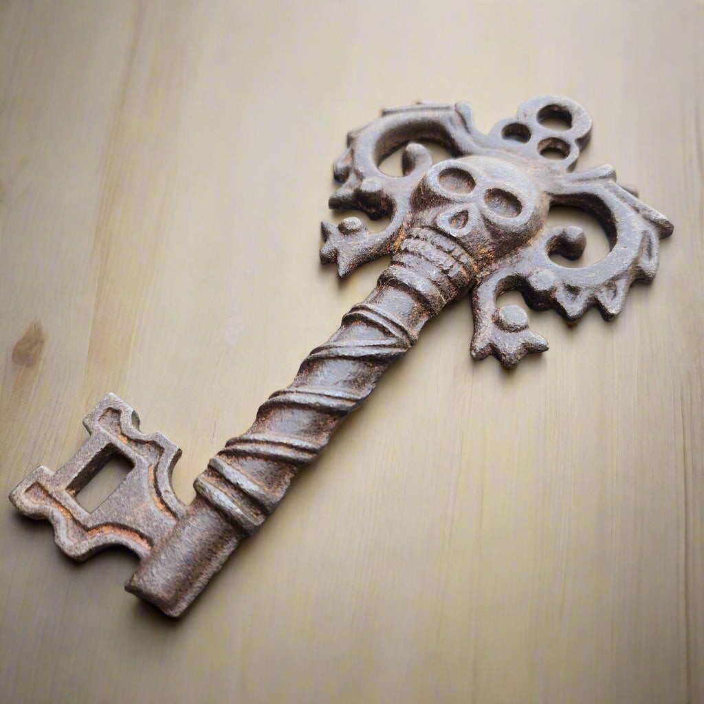 Pirate Cast Iron Key With Skull Head & Antique Finish (4" x 2.5")