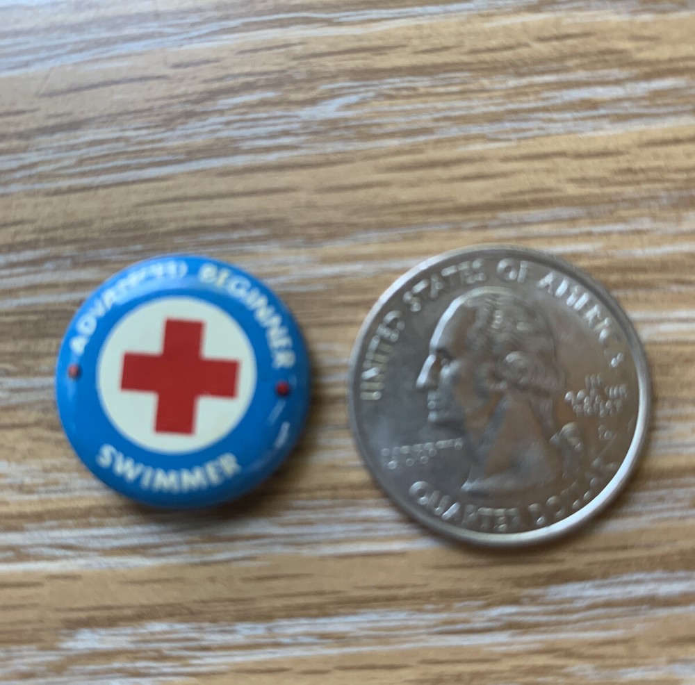 Vintage Red Cross Advanced Beginner Swimmer Button Pin