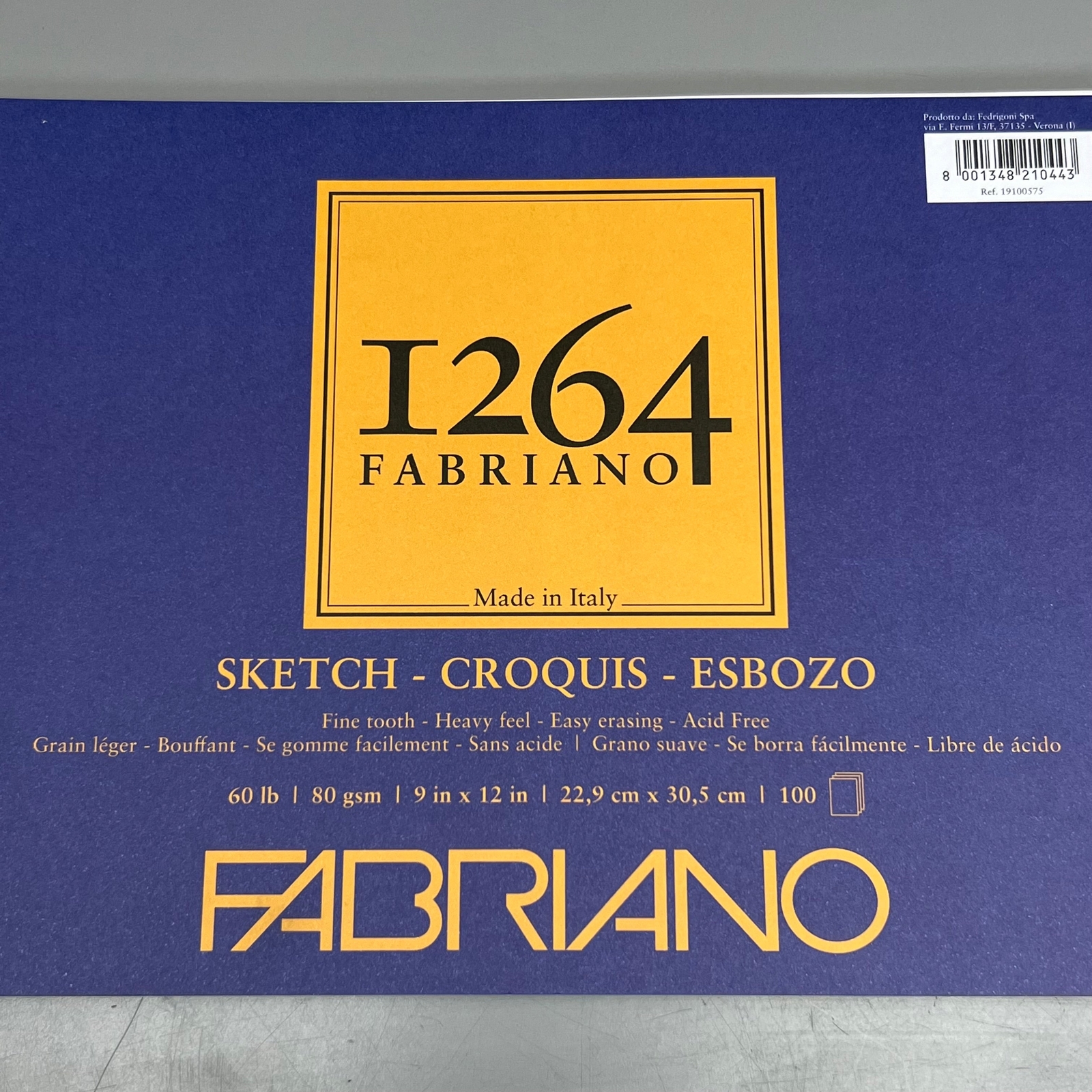 FABRIANO (5 PACK) I264 Sketch Paper Pads 9" x 12" ITALY 100 Sheets (500 TOTAL) W