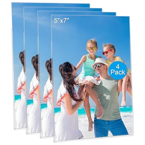 4 Pack Magnetic Picture Frames for Refrigerator, 5x7 5X7"- 4 Pack Clear