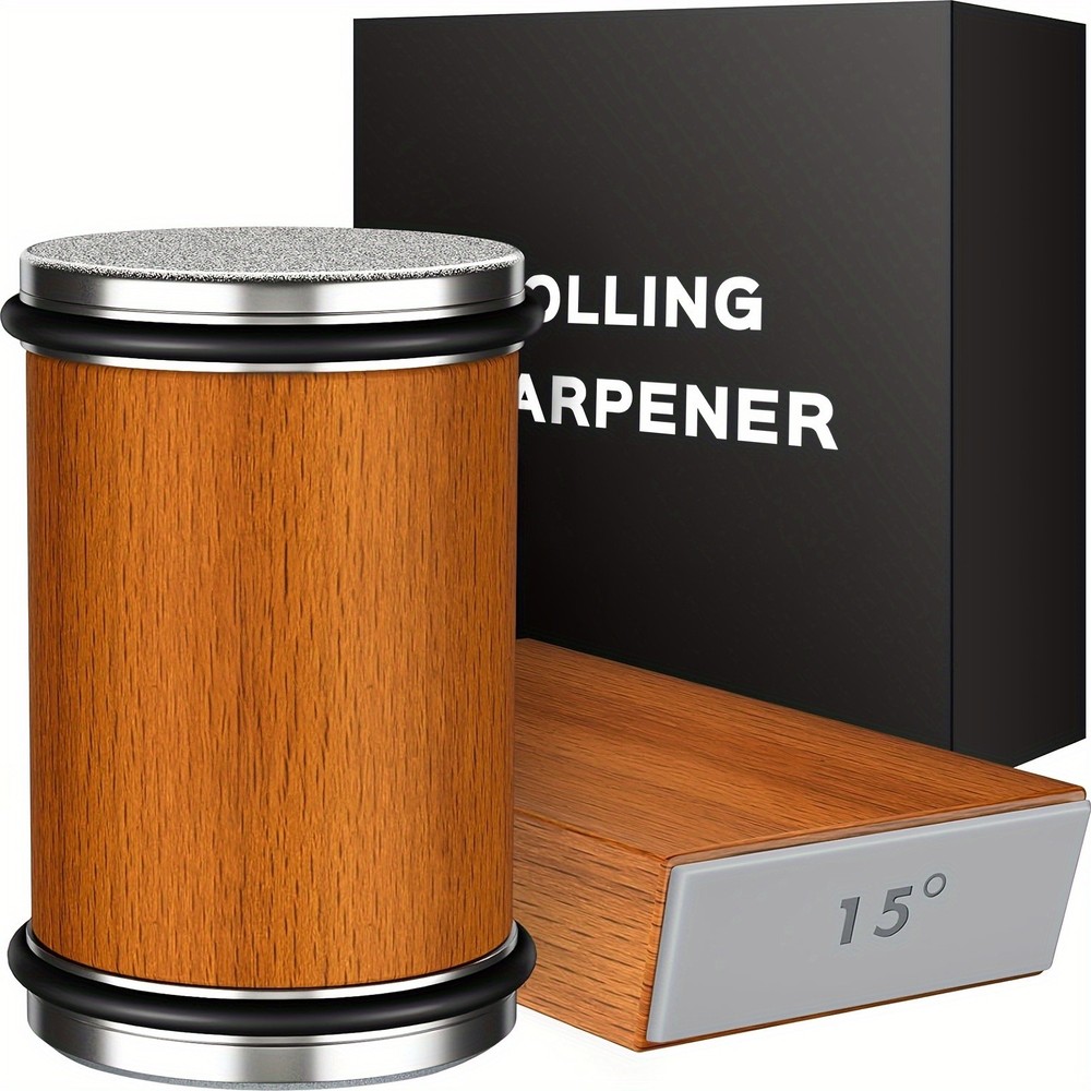 Diamond Rolling Knife Sharpener – 5 Angles, Wood Handle, Durable & Portable