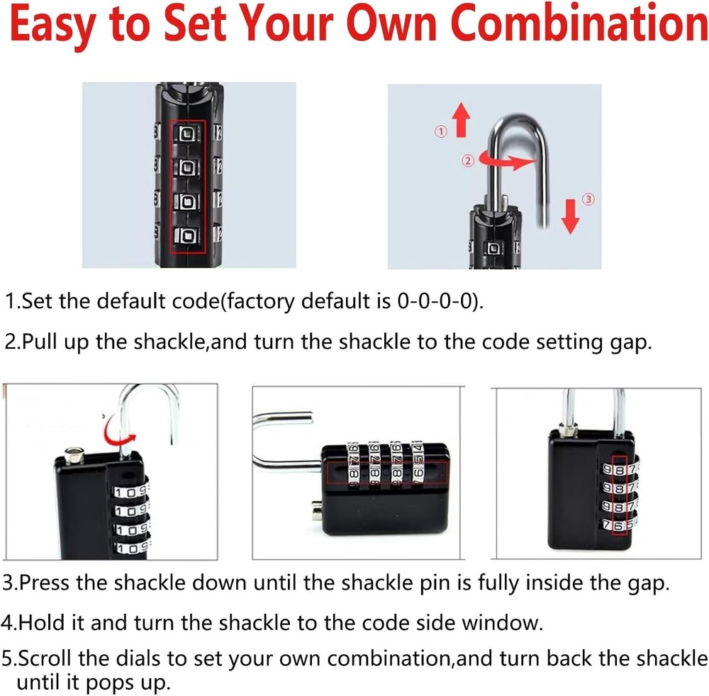 2-Pack Waterproof 4-Digit Combination Padlock - Secure & Reliable Locking System