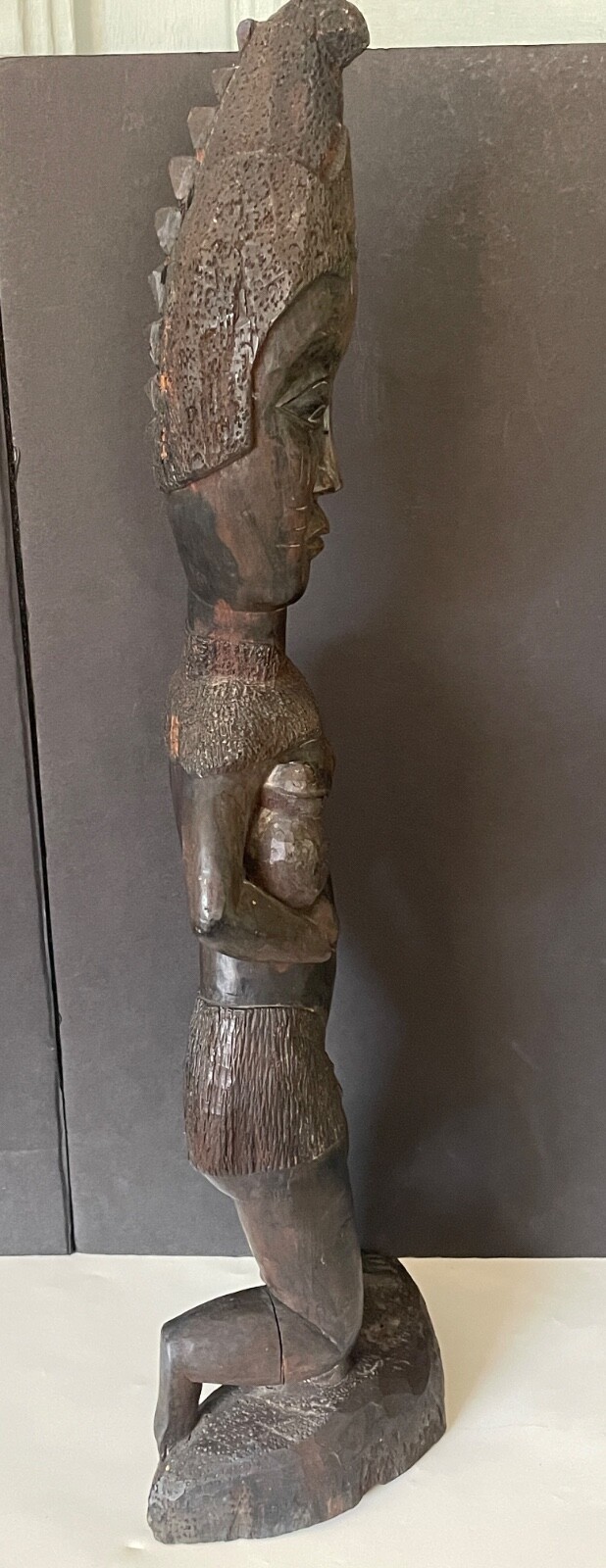 African Nigerian Yoruba large hand carved wood female woman figurine statue 19"