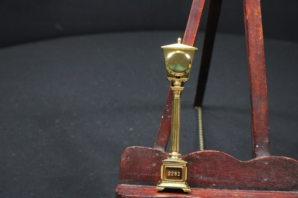 Bulova Solid Brass Miniature Romanesque Old Time Street Clock &Case with Papers