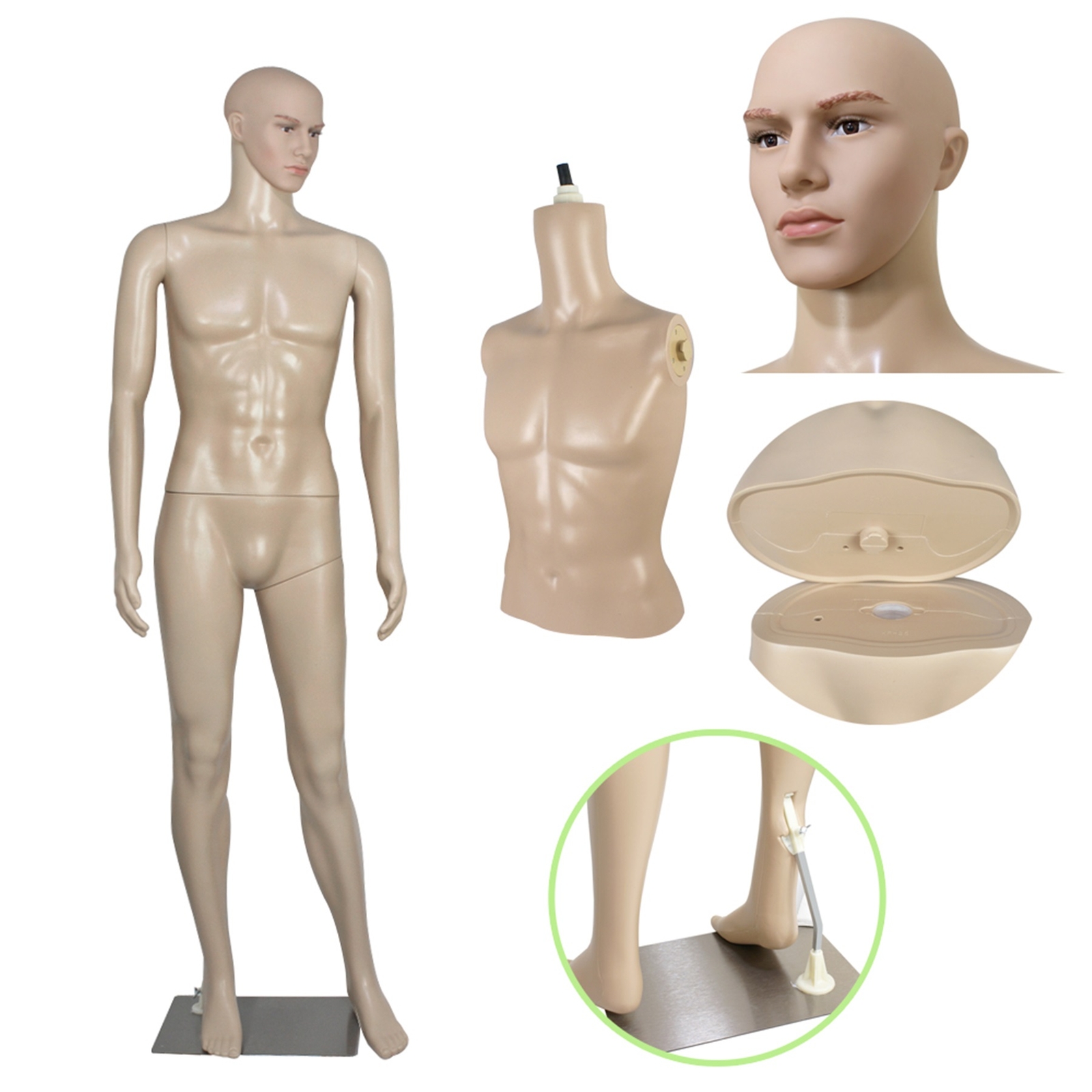 Mannequin Full Body Dress Form 72.4" Adjustable Realistic Male Mannequin w/Base