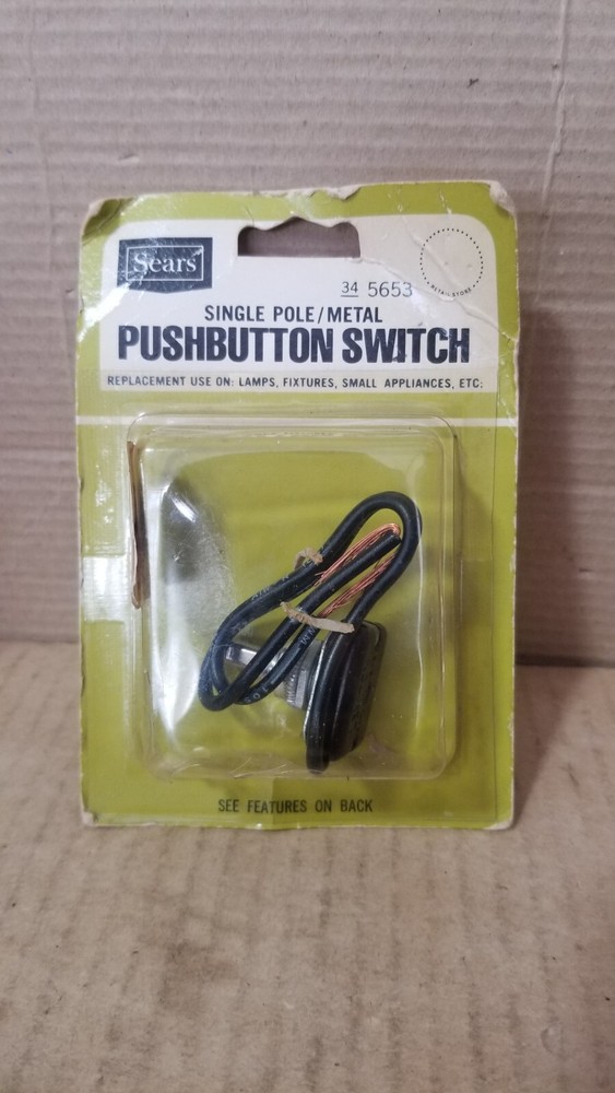 Sears 34_5653 Single Pole /Metal Push Button Switch , NOS-Damaged packaging