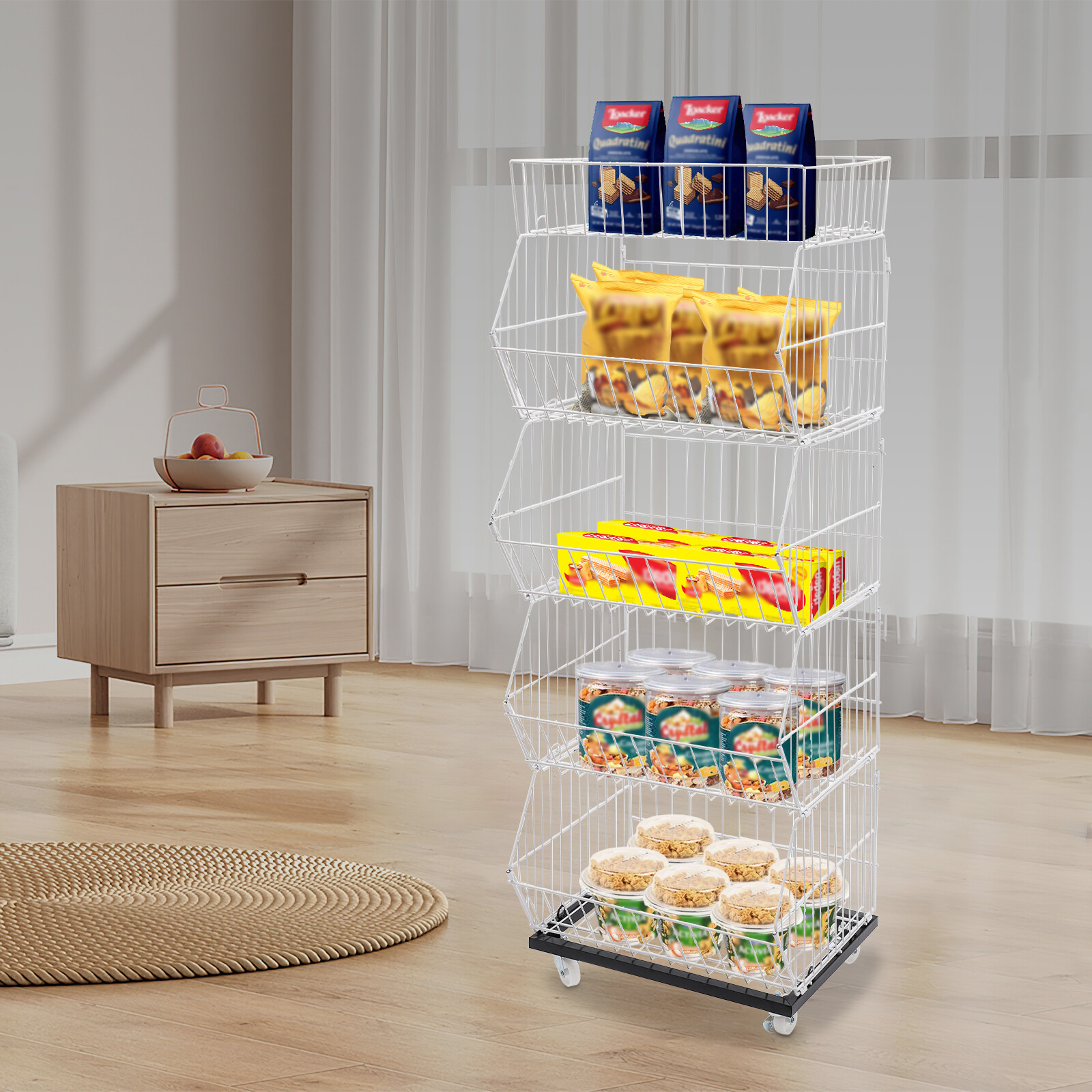 5-Tier Wire Grid Retail Display Rack with Wheels - Sturdy & Stylish Storage