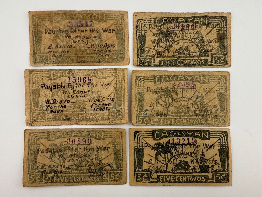 1942 Philippines 5 Centavos Cagayan Emergency Currency PS178a (6 Notes) SPC1315