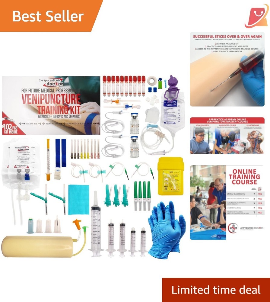 Phlebotomy Practice Kit with Realistic Arm for Nursing Students & Trainees