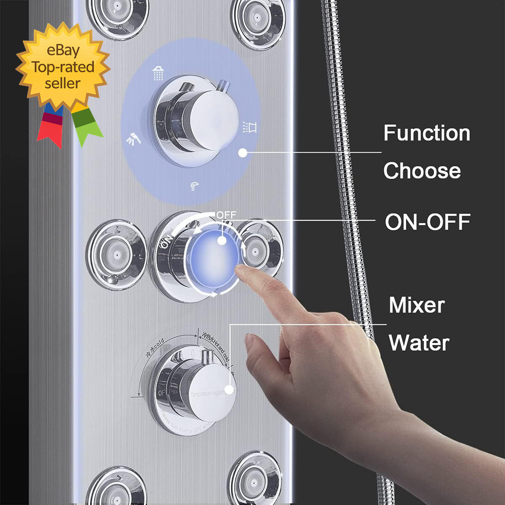 Contemporary Shower Panel Tower System Stainless Steel 6 Function LED Shower