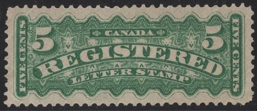 CANADA: #F2 FIVE CENT REGISTRATION STAMP // XF MINT HR