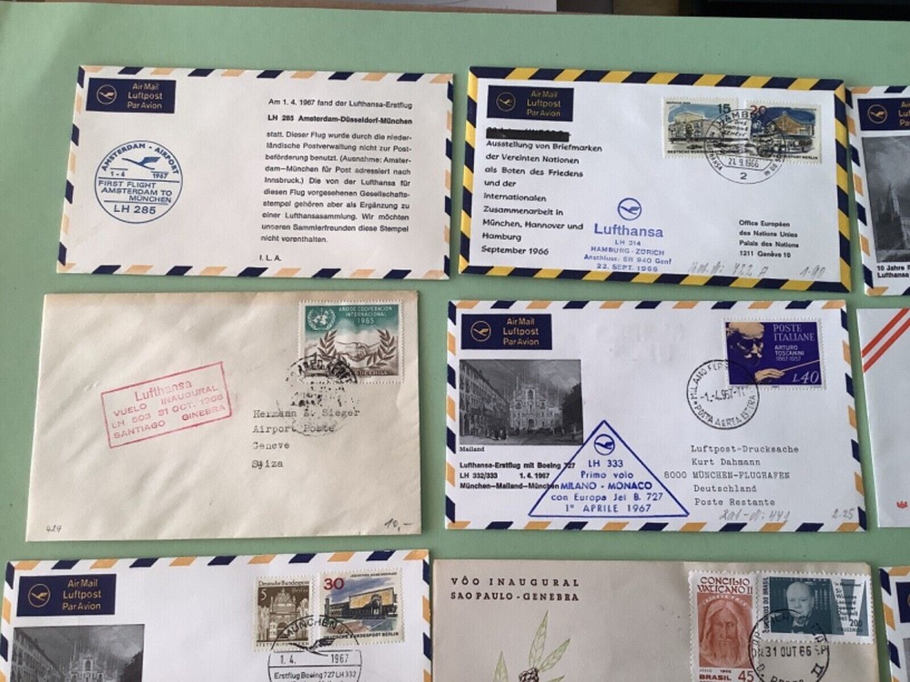 Airmail flight cover mixed world 9 items Ref A1470