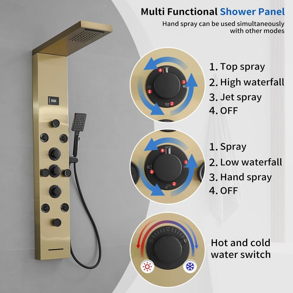 BWE 8-Jet Rainfall Shower Panel System Black Gold