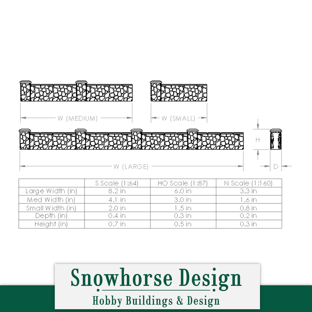 Stone Wall Sections (S/HO/N Scales)