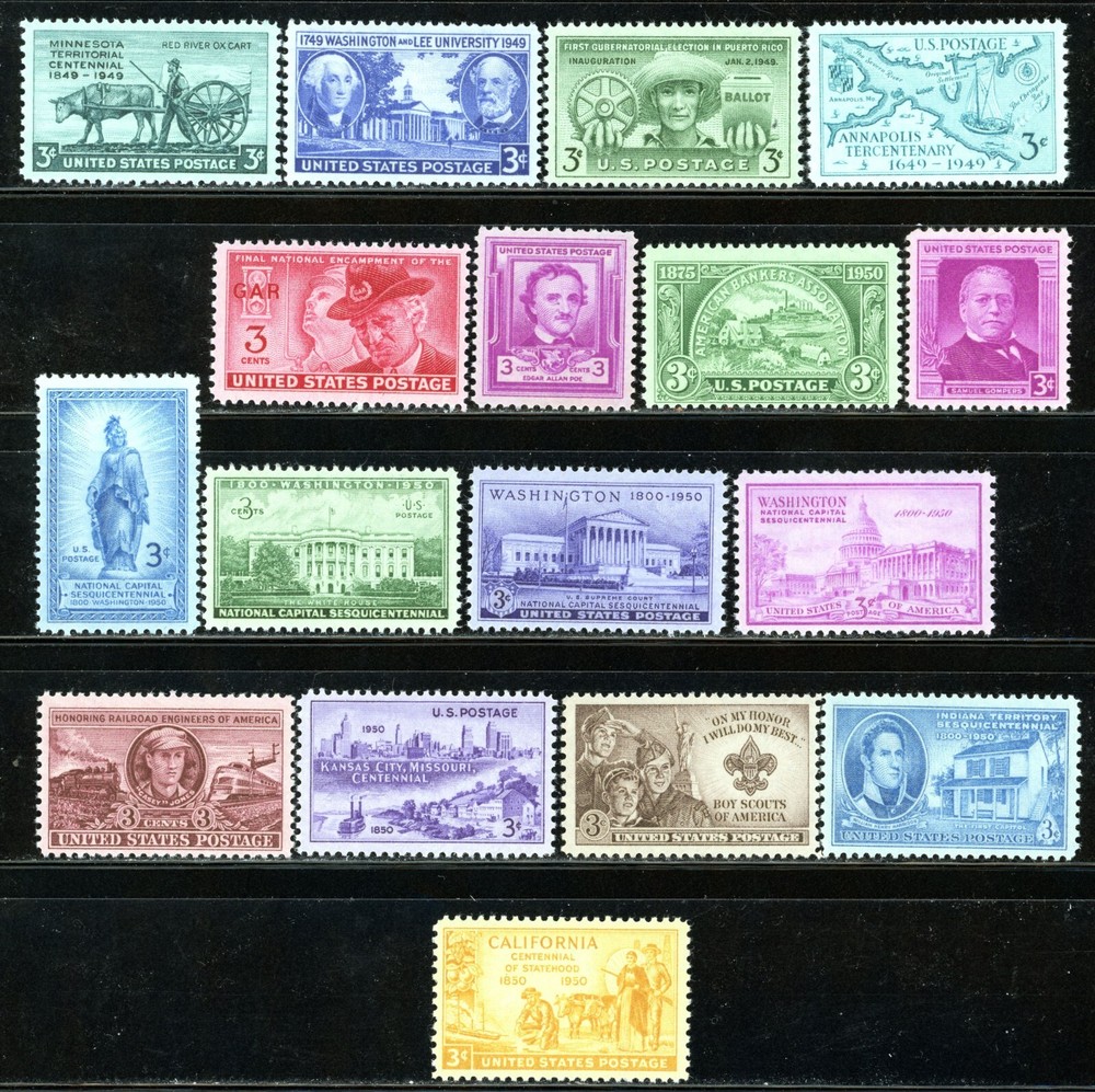 Stamps United States, Scott # 981-997 Mint NH, complete 1949-1950 commemoratives