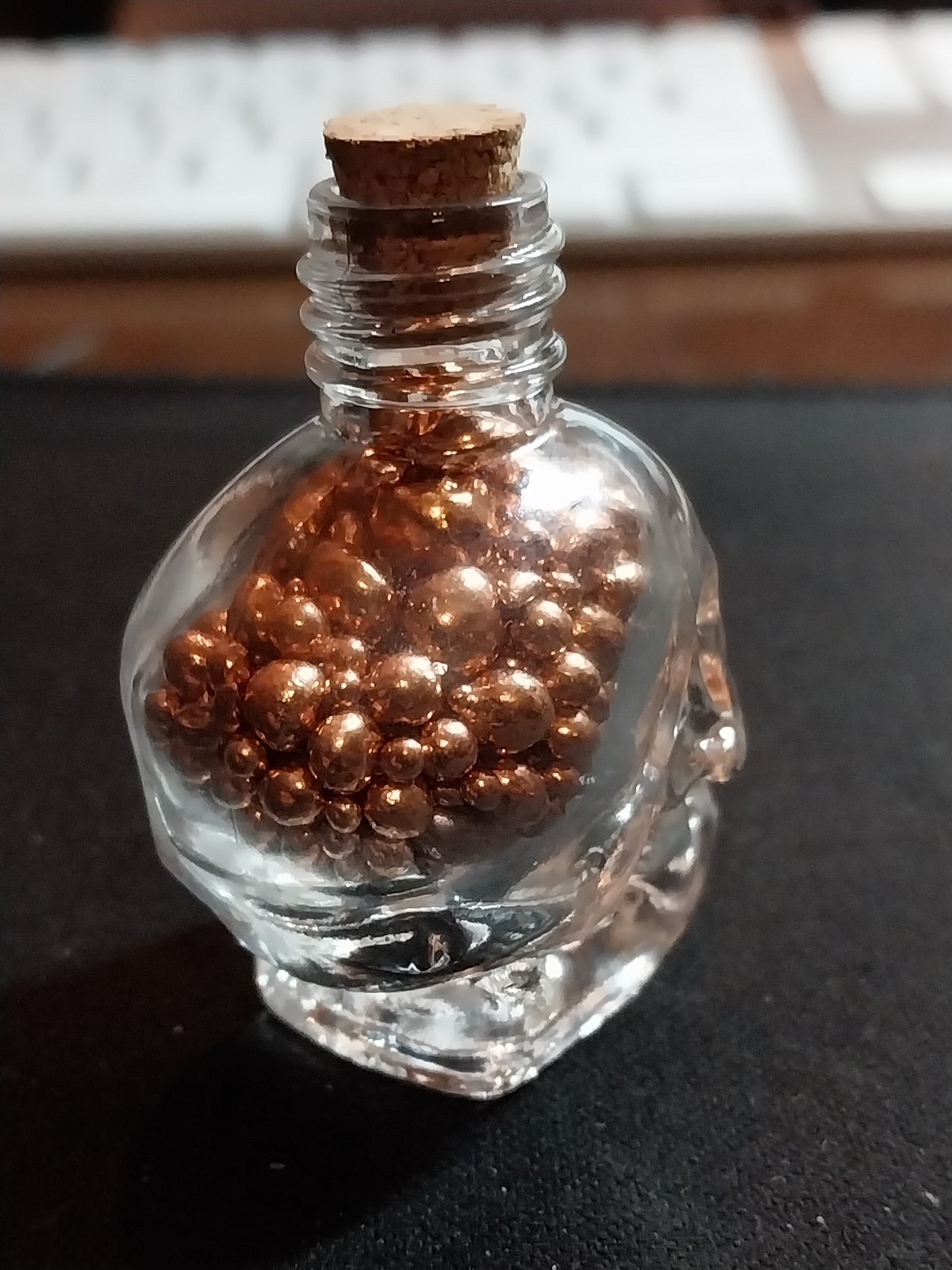 "Skull" Glass Bottle W/ Copper Bullion - 99.9 % Pure - 44 Grams - Great Gift!