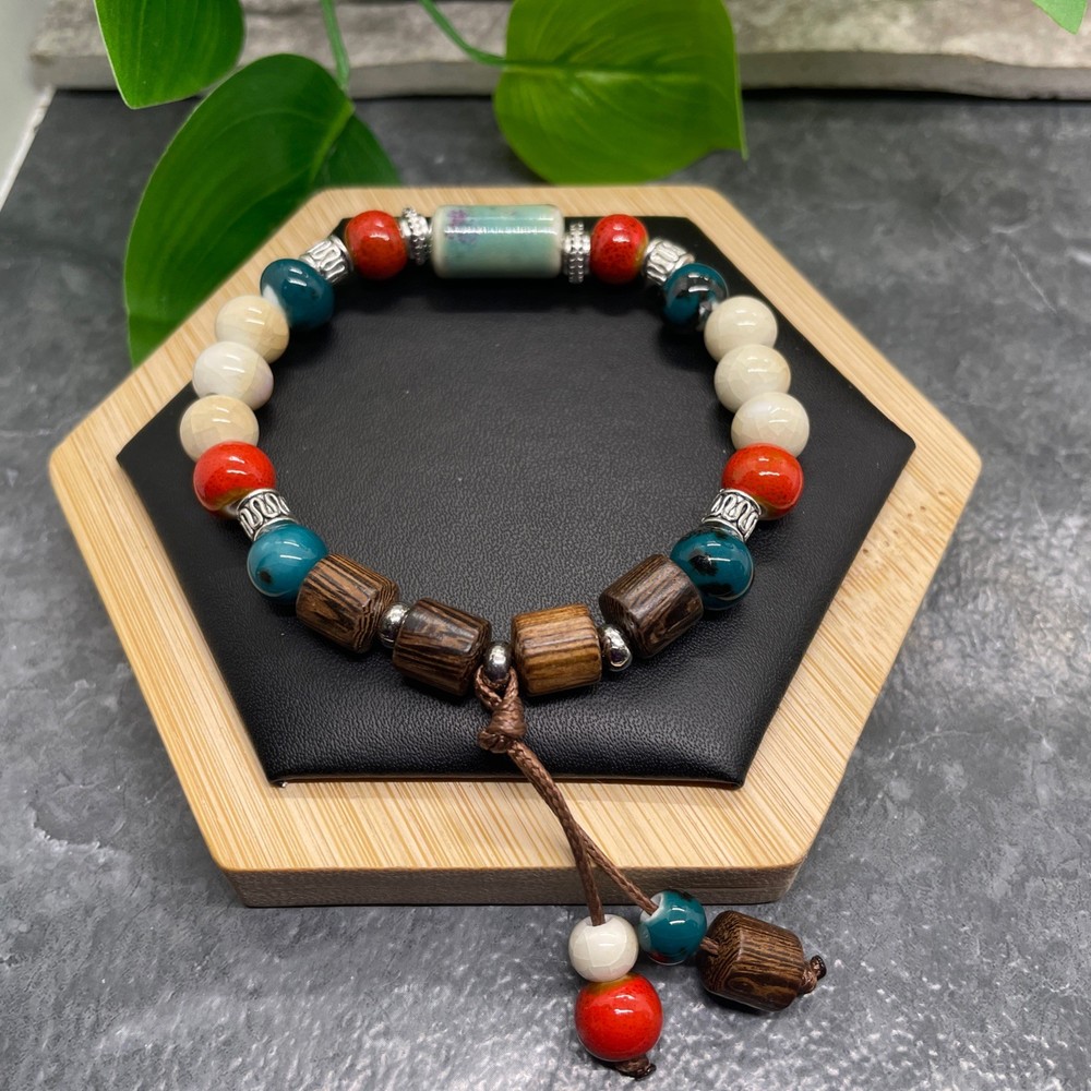 Handmade Ceramic Bead Beaded Stackable 7” Plus Stretch Bracelet New B404
