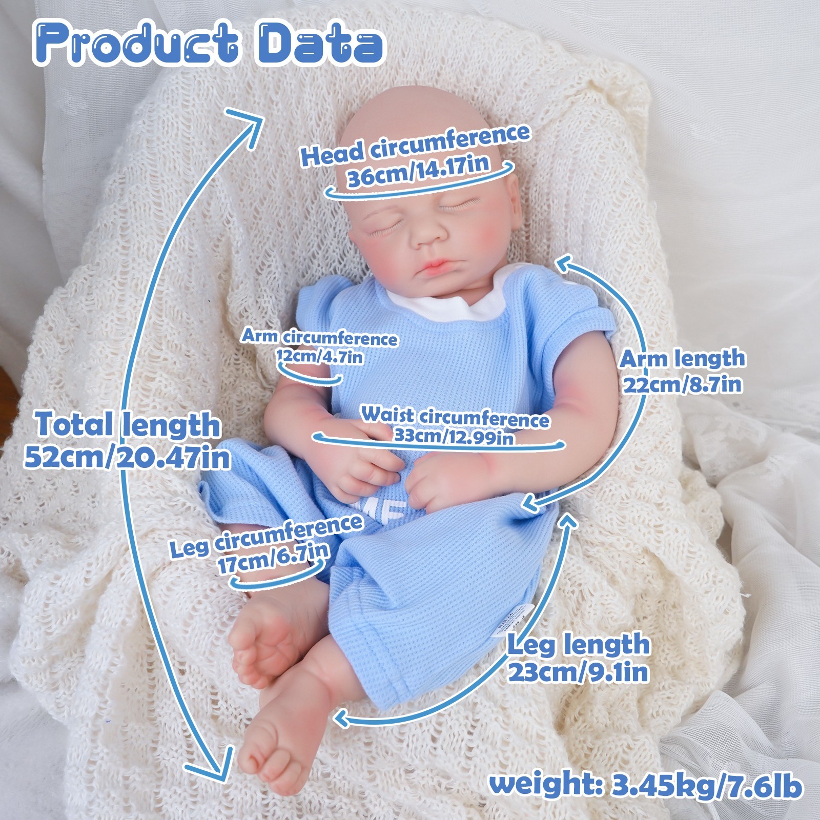 52cm Reborn doll, silicone doll, handmade, crafts, children's toys,gifts