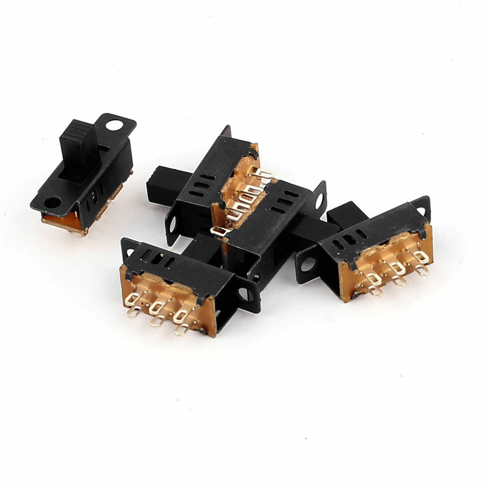 5pcs DPDT 3 Position 6 Terminals Panel Mount Horizontal Slide Switch