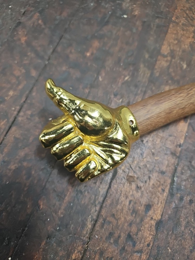 H32- Crafted 2 lb brass figural THUMBS Up Hammer
