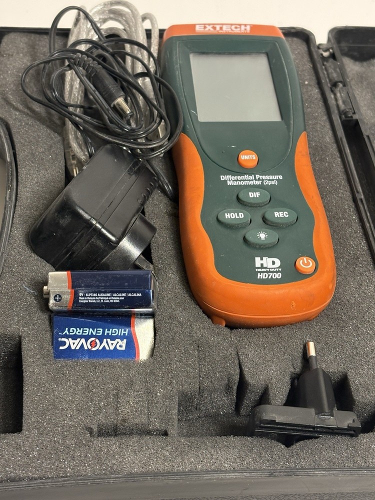 Extech HD700 Differential Pressure Manometer 2 PSI w/ Case & Accessories