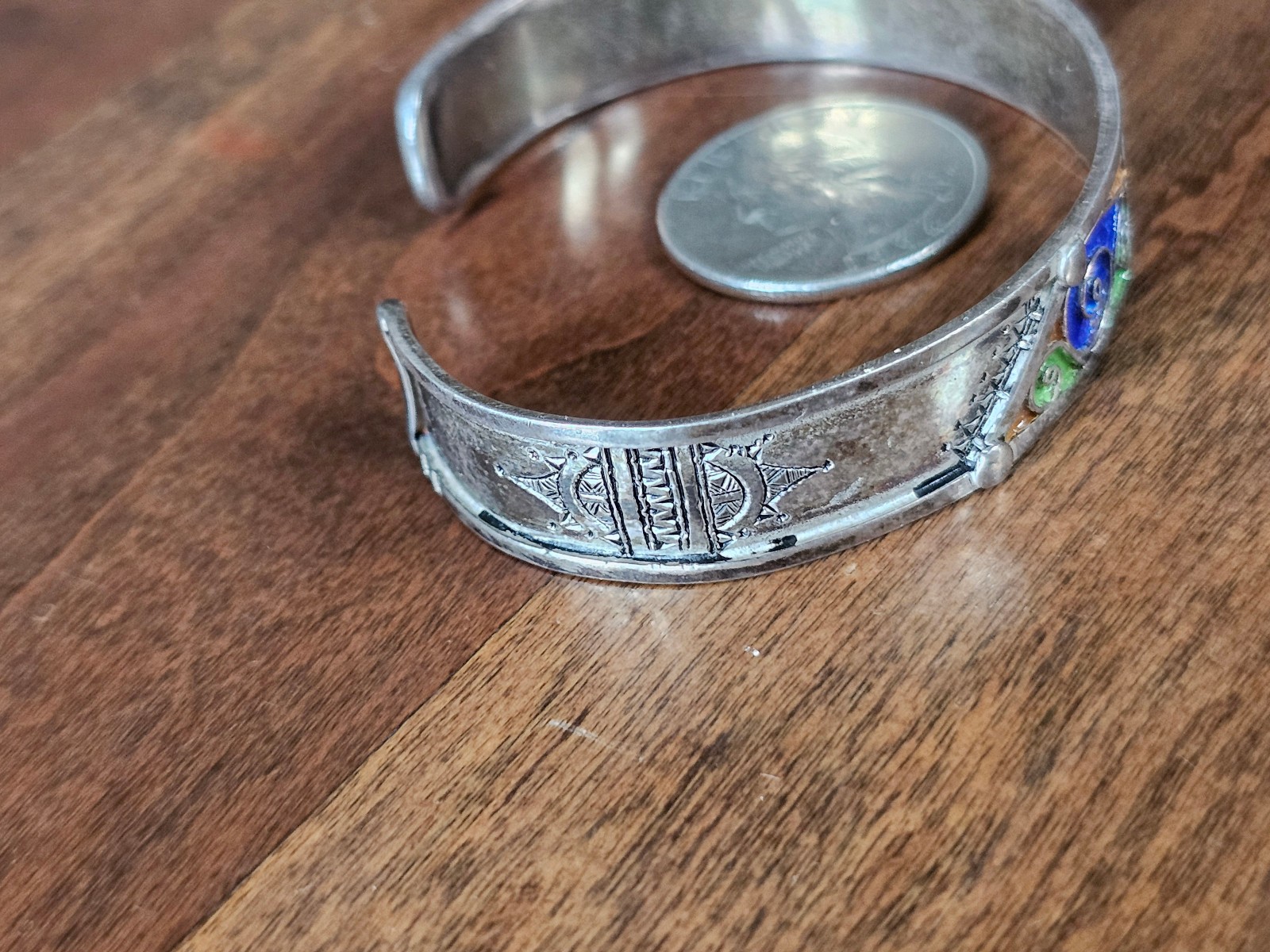 Enameled Sterling bracelet- possibly morrocan?