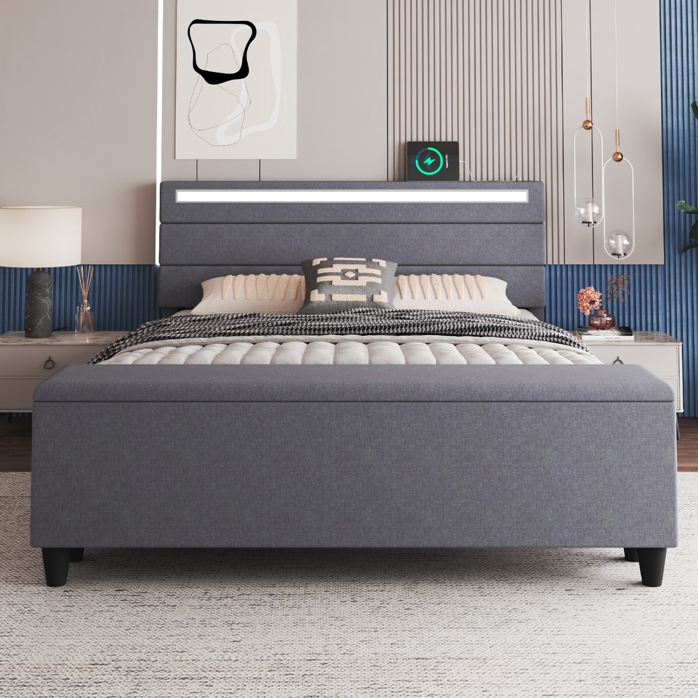 Upholstered Platform Full/Queen Bed Frame with Large Storage
