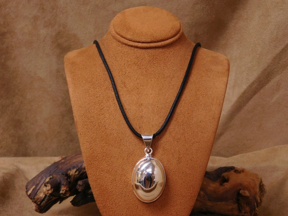 Sterling Silver Dome Pendant on a Black Chord