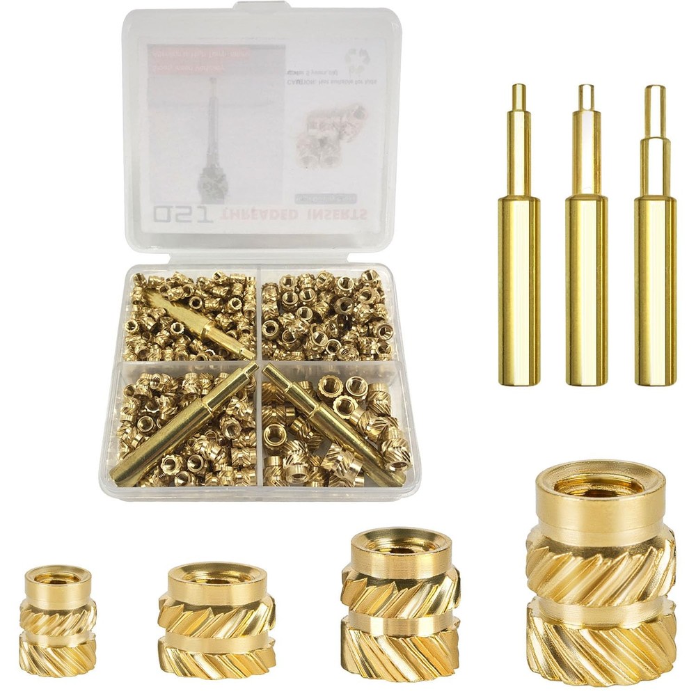 300Pcs Threaded Inserts Set with Soldering Iron Tip Brass Heat Set Insert M2....