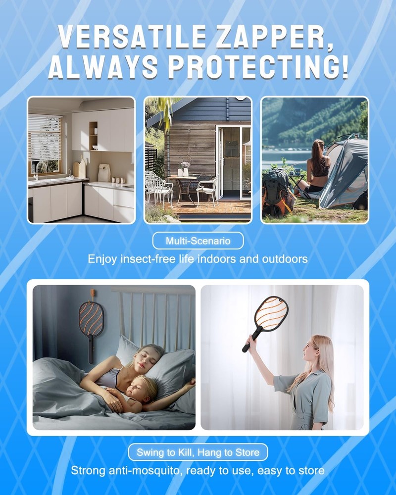 Mosiller Electric Fly Swatter, 3800V Handheld Bug Zapper Racket, TypeC Rechar...