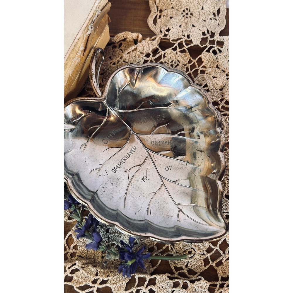 Vintage Koch & Bergfeld Silver Plate Leaf Dish, German Vanity Trinket Tray
