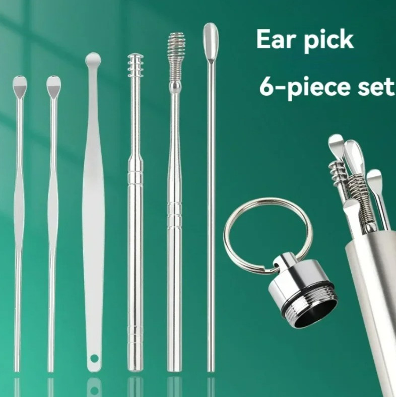 6pcs Stainless Steel Ear Wax Removal Spiral Cleaning  Ear Wax Removal Tool Set
