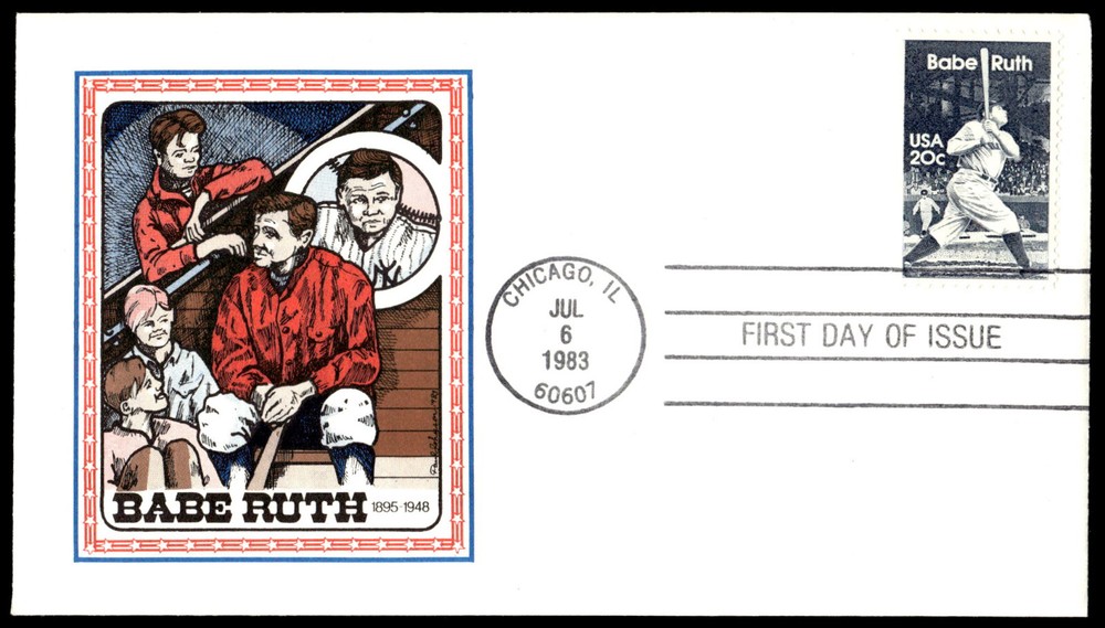 1983 Yankees Babe Ruth FDC Postmarked Chicago Colored PANDA CACHETS