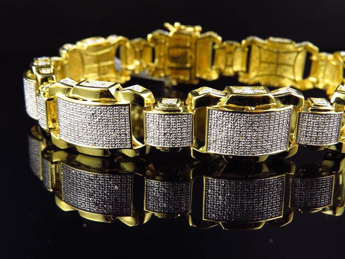 2 ctw Natural Moissanite 14K Yellow Gold Over Statement Link Men's Bracelet 9"