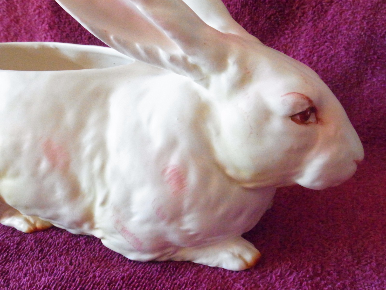 VHTF Vintage Lefton White Bunny Rabbit w/ Pink Eyes 10" Planter-Orig Label-EXC