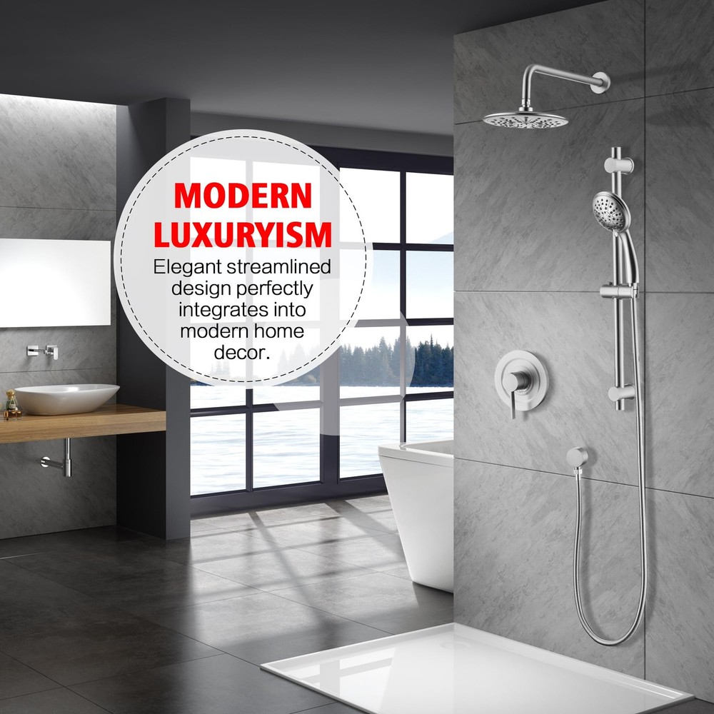 sumerain Brushed Nickel Rain Shower System Complete with Multi-Settings Rainf...