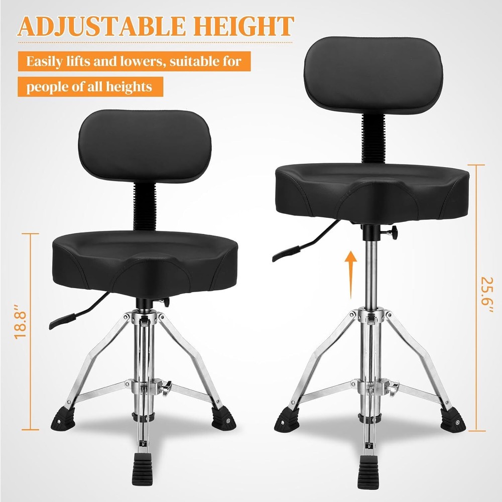 Drum Throne w/Backrest, Oversized Motorcycle Shape Seat Height Adjustable Stool
