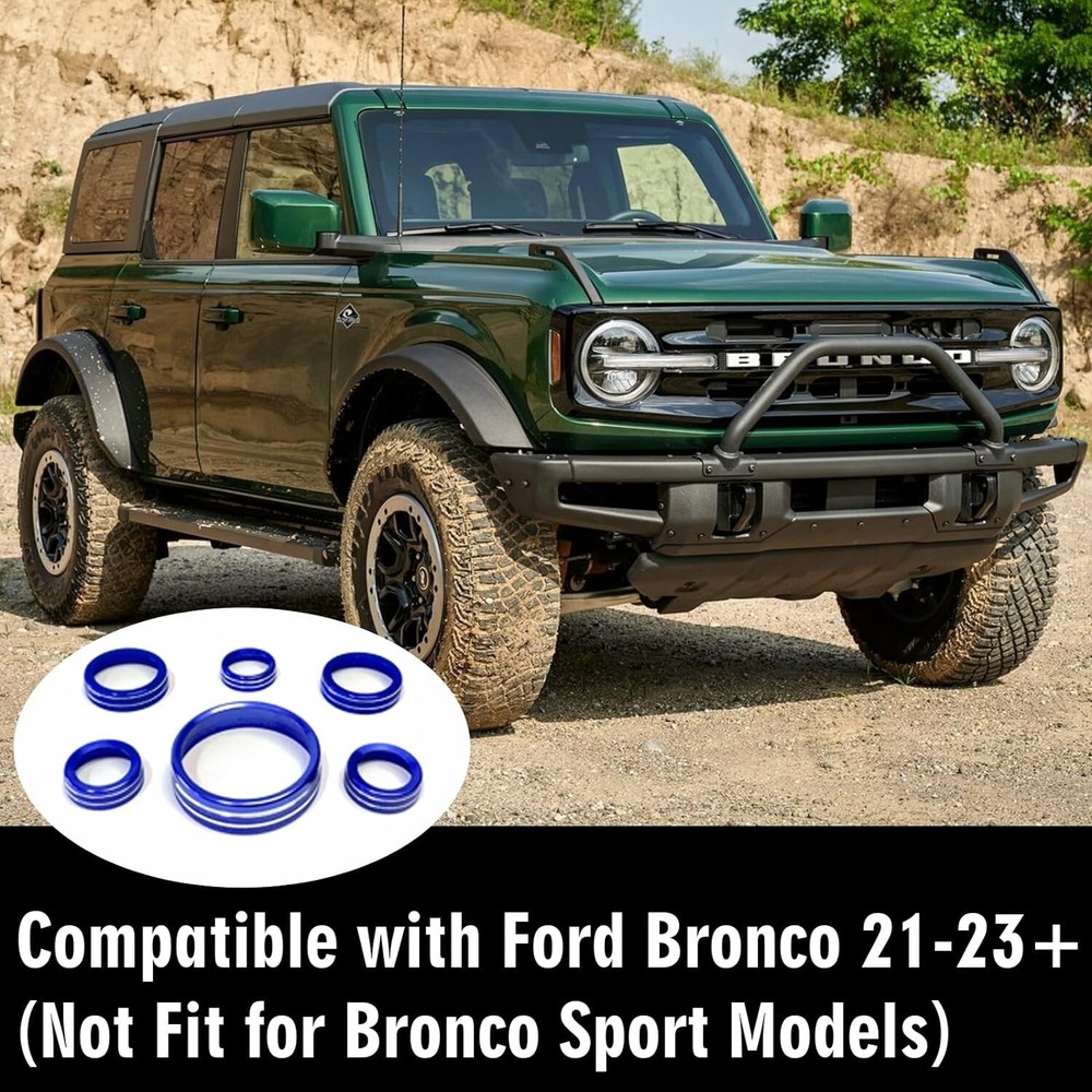 6x Knob Covers for Bronco 21+, Bronco Knob Covers Interior Accessories - Blue