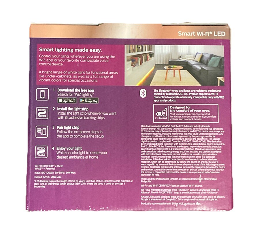 Philips 6.5ft Smart LED Light Strip 20W Tunable, Wi-Fi Full Color, 1600 Lumens