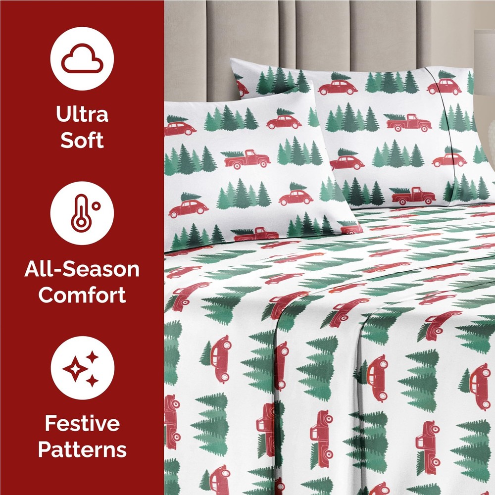 King Christmas Tree Set - Holiday Xmas Pattern Bedding Set - Deep Pockets - S...