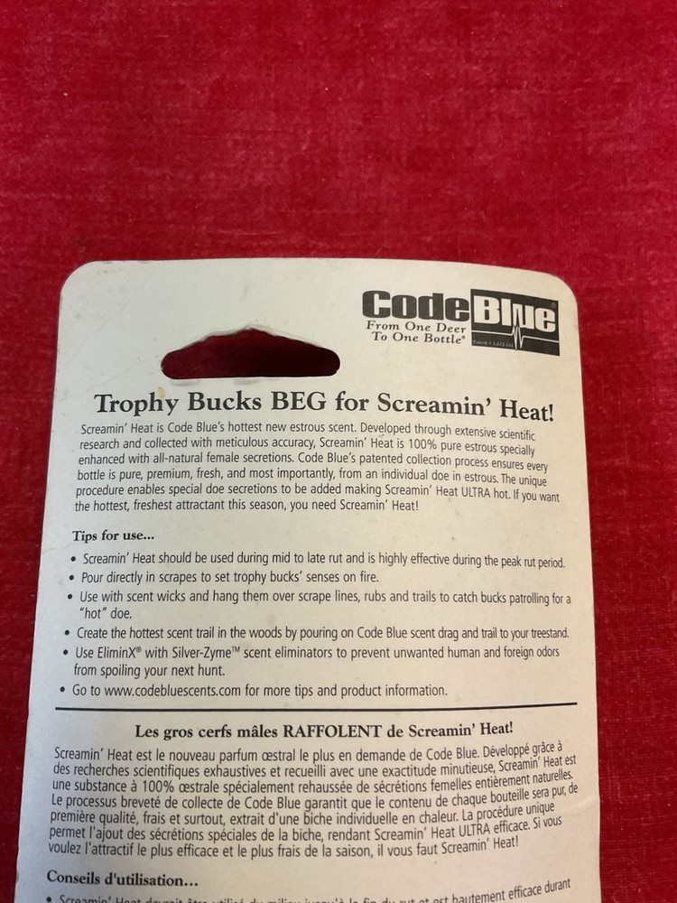 Code Blue Screaming Heat Enhanced Whitetail Scent. NIB. Never Opened