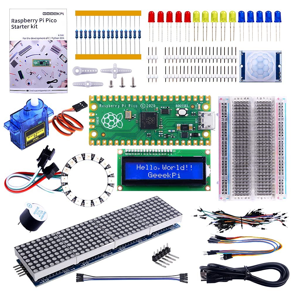 Basic Starter Kit for Raspberry Pi Pico, with Breadboard, I2C 1602 LCD Displa...