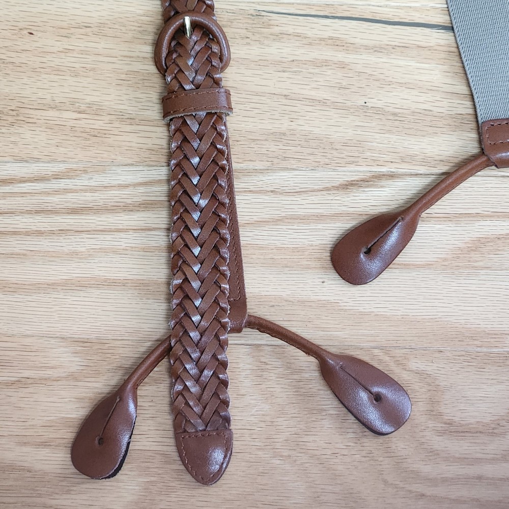 Braided Split Leather Stretch Y-Back Button Down Suspenders Braces Adjustable