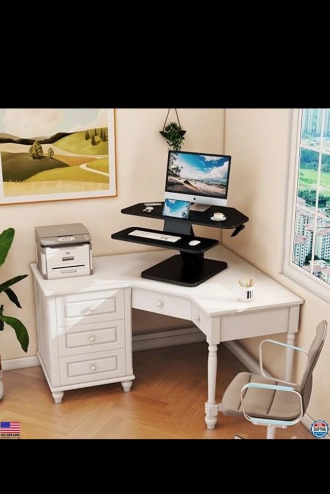 GSD76 32" Black Corner Standing Desk Converter - Adjustable Sit-Stand Riser